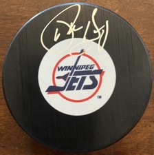 Phil Housley Signed Winnipeg Jets (Medium) Logo Hockey Puck - (SCHWARTZ COA)