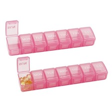 2 PCS Large Weekly Pill Organizer, 7 Day Daily Box Case Easy to Pink