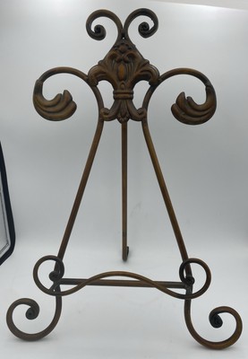Bronze Fluer De Lis Tabletop Plate Picture Frame Art Display Easel Cookbook 20 