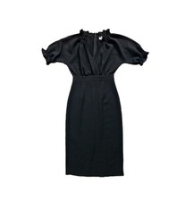 Seed Heritage Womens Black Tailored Puff Sleeve Textured Midi Dress. Size UK 12.