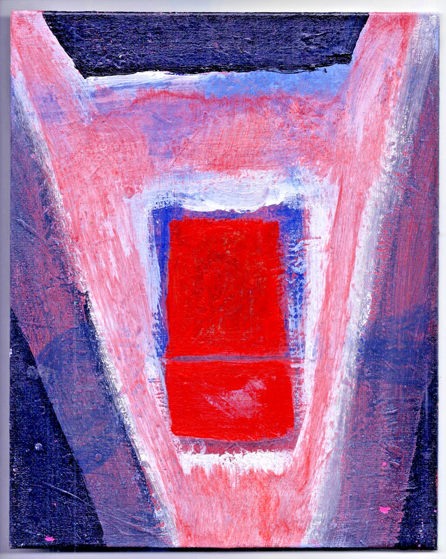 WINDOW IN THE DOGGIE Painting 8X10 Distressed Art Dada Surrealism Acrylic Canvas
