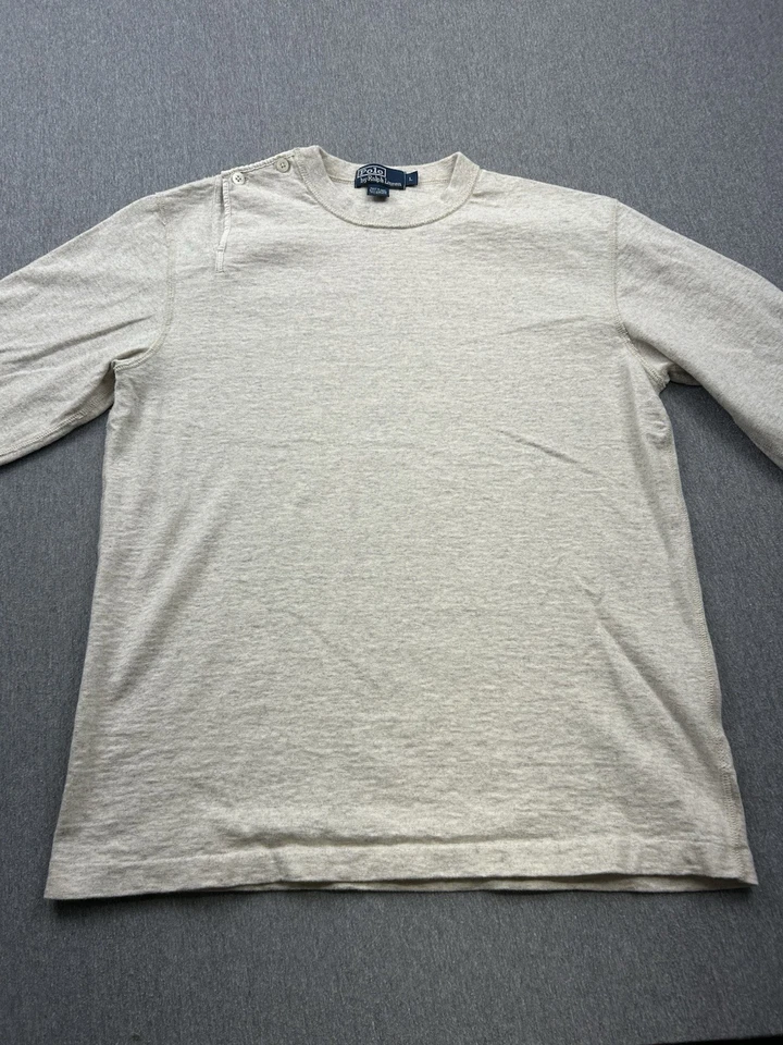 Camisa Polo Ralph Lauren Algodón Alpaca Manga Larga Para Hombre Grande Crema Botón Foto 3 de 4