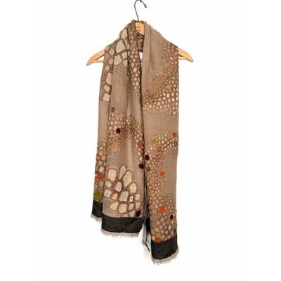 PASSIGATTI Earth Tone Detailed Mosaic Embroidered Print Boho Wool Woman's Scarf