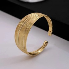 Women Metal Wire Bracelet Wide Bangle Multi Layer Open Cuff Hand Jewelry