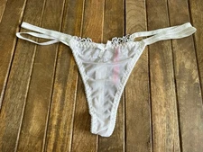 Vtg Seven ‘til Midnight L White Lacy Sheer Bikini Thong String Bikini Panties