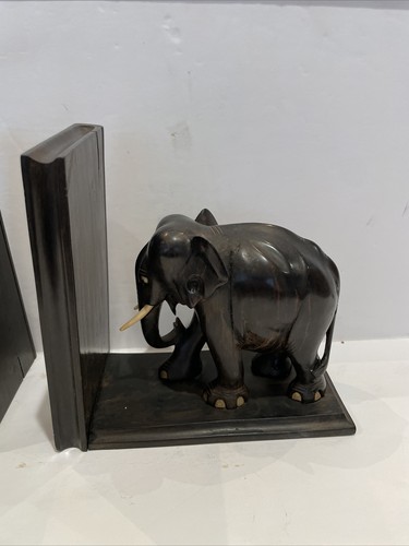 PAIR OF ANTIQUE CARVED EBONY ELEPHANT BOOKENDS - Picture 7 of 10