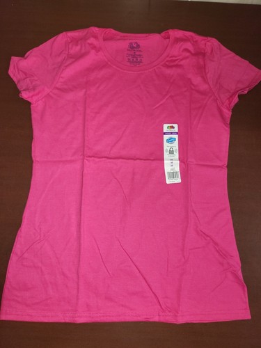 Fruit of the Loom Ladies Crew Neck T-Shirt Cyber Pink size MEDIUM Cap Sleeve