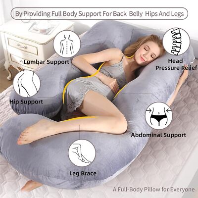 U/H Shaped Pregnancy Body Pillow - Detachable, Adjustable, Supports Back, Hips, Legs & Belly-1081144