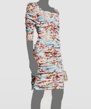 590 Rickie Freeman For Teri Jon Women's Blue Floral-Print Ruched Dress Size 4