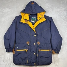 Vintage Mens M 90s East West Winter Jacket Coat Oversized Blue/Yellow