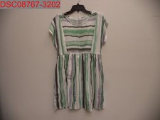 Women's Green Striped Colorblock Pockets Round Neckline Mini Dress, M 2584741