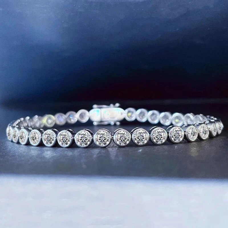 2mm D VVS1 Moissanite Tennis Chain Bracelet Women Chain 925 Sterling Silver GRA - Image 3 of 4