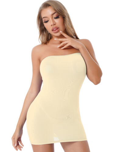 Women’s Sheer Strapless Pencil Dress Tight-fitting Mini Stretchy Dress Nightwear - Picture 51 of 77