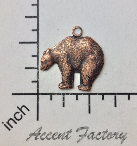 43635- 2 Pc Small Bear Charm Jewelry Finding w/Ring Copper Ox - Picture 1 of 3