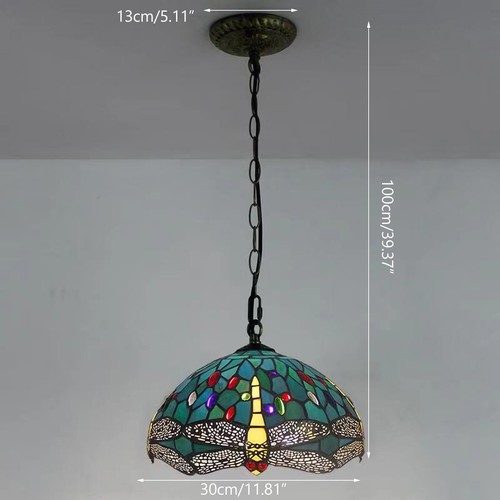 12 Inch Retro Stained Glass Tiffany Dragonfly Pendant Lamp Hanging Lighting - Picture 19 of 20