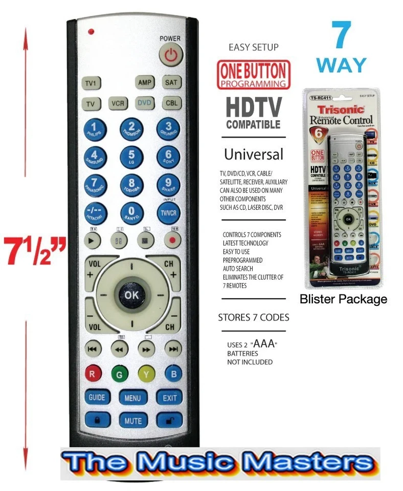 Universal 6 Vías LED HDTV Smart TV Control Remoto 6 Dispositivos TV, Cable, VCR, DVD Foto 2 de 4