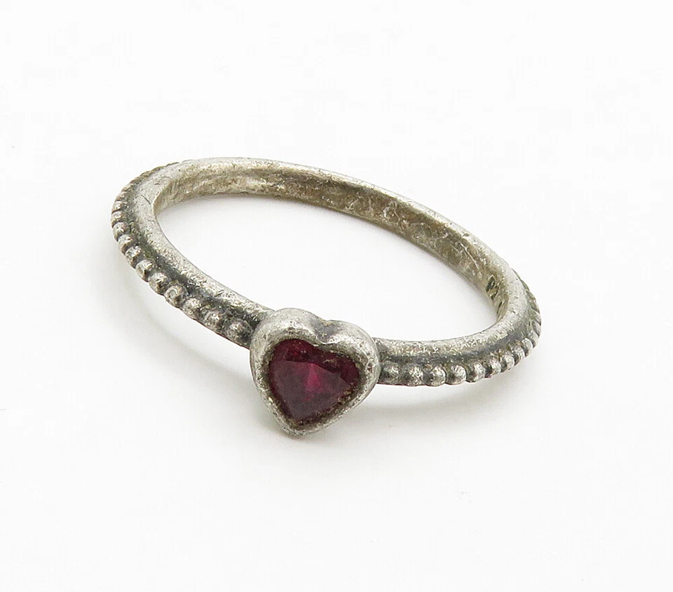 PANDORA 925 Silver Vintage Pink Topaz Love Heart Band Ring Sz 5 RG16115 - Image 4 of 4