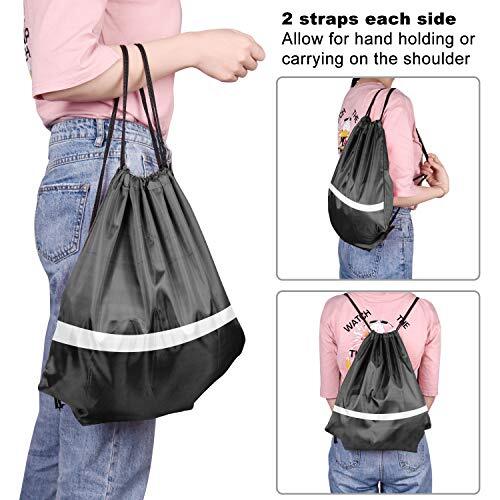 12 Pack Drawstring Backpack Bag with Reflective Strip, String Backpack Black - Bild 6 von 7
