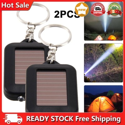 2Pcs Solar Energy 3 Light LED Electric Torch Key Chain Accessory Black DE