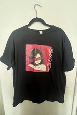 Romwe Women's Red and Black T-shirt Size L Horn Girl Anime Shirt