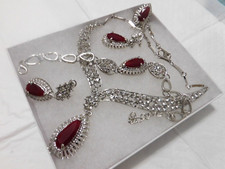 Fashion Crystal Water Drop Collar Necklace 5 Piece Alloy Gold Plated Jewelry Set