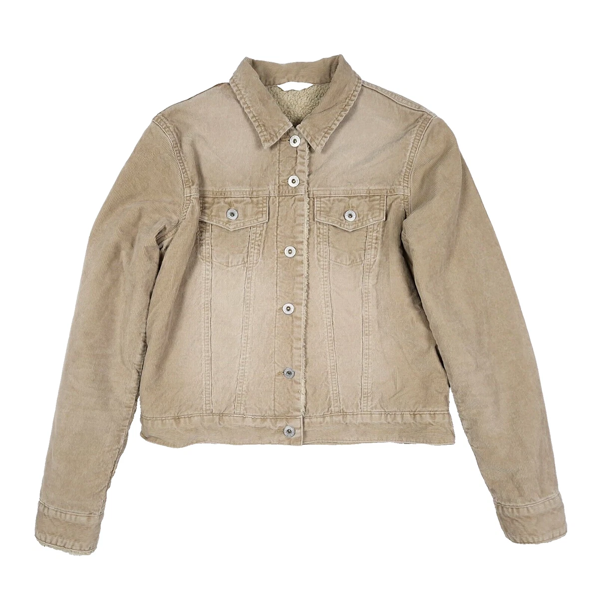 M S UK 12 Camel Corduroy Denim Jacket Women s Borg Lined Cord Coat