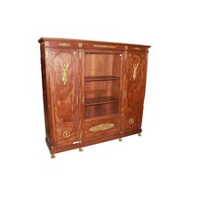 Libreria Stile Impero Francese di Fine 1800 In Legno di Mogano con Bronzi