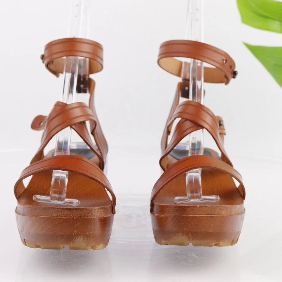 Sandalia sueca Hasbeens Jess para mujer talla 38 8 cuero marrón con tiras cuña de madera Foto 3 de 4