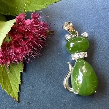 Jade Pendant Necklace Natural Canadian Nephrite Green Silver 26X11.5 mm 1234-5