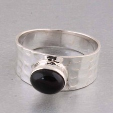 Black Onyx Hammered 925 Sterling Silver Handmade Statement Ring All SizeSH177