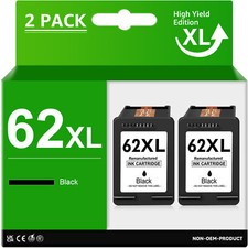 2-PK 62XL Black Ink Cartridge for HP62 XL Envy 5540 5640 5660 8005 7640 Printer