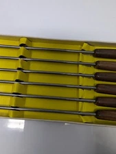 Vintage MCM Japan Stainless Steel Fondue Forks Set of 6 Teak Wood Handles 10.5
