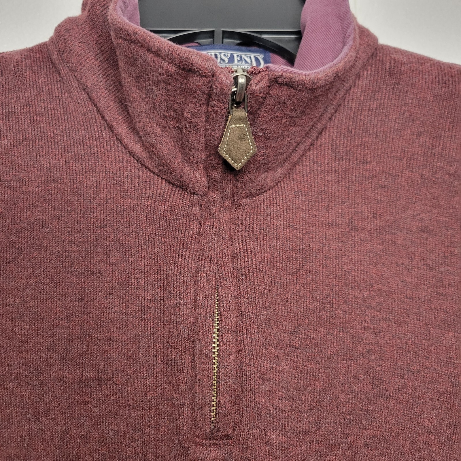 LANDS END Mens Medium 38-40 Maroon 1/4 Zip Cotton Pullover Sweater Sweatshirt image 3