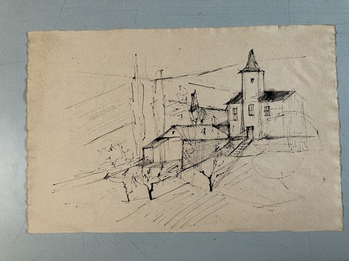 Beautiful Drawing Charcoal Village Cubist Post Paper 1960 Provence Shaft Art - Picture 8 of 9
