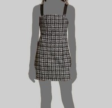$395 Alice + Olivia Women's Black Bonita Tweed Square Neck A-Line Dress Size 8
