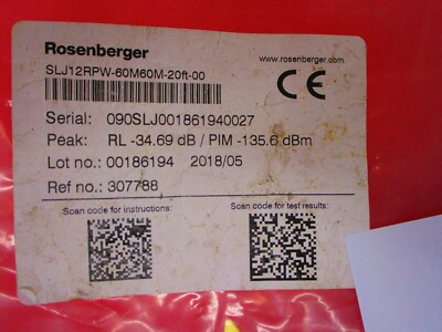 ROSENBERGER - SLJ12RPW-60M60M-20FT-00 - Superflex Assembly 1/pkg 20Ft Cable