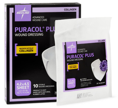 Medline Puracol Plus Collagen Wound Dressing, 4.25'' x 4.5'', Box of 10-MSC8644EPZ