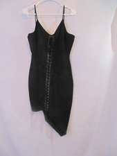 CHARLOTTE RUSSE Black asymmetrical Spaghetti Strap Body Con dress Med-broken zip