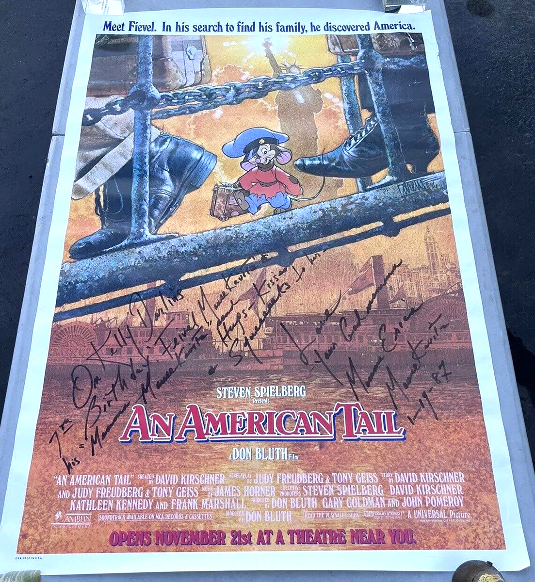 Vintage An American Tail Steven Spielberg Movie Poster Signed by