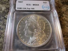 1887 MORGAN DOLLAR ALLIGATOR EYE ICG MS64 VAM-12A, TOP 100    1702