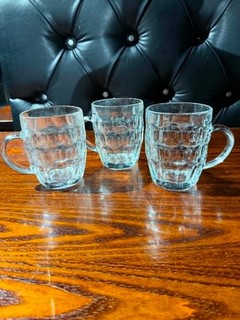 3x Glass Beer Mug Tankards pint glass with handle