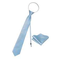 3.15'' Zipper Tie Set Adjustable Pre-tied Neck Ties Solid Mens Tie Light Blue