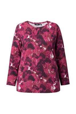 Ulla Popken Damen große Größen Shirt Blüten Zierfalten A Linie Rundhals
