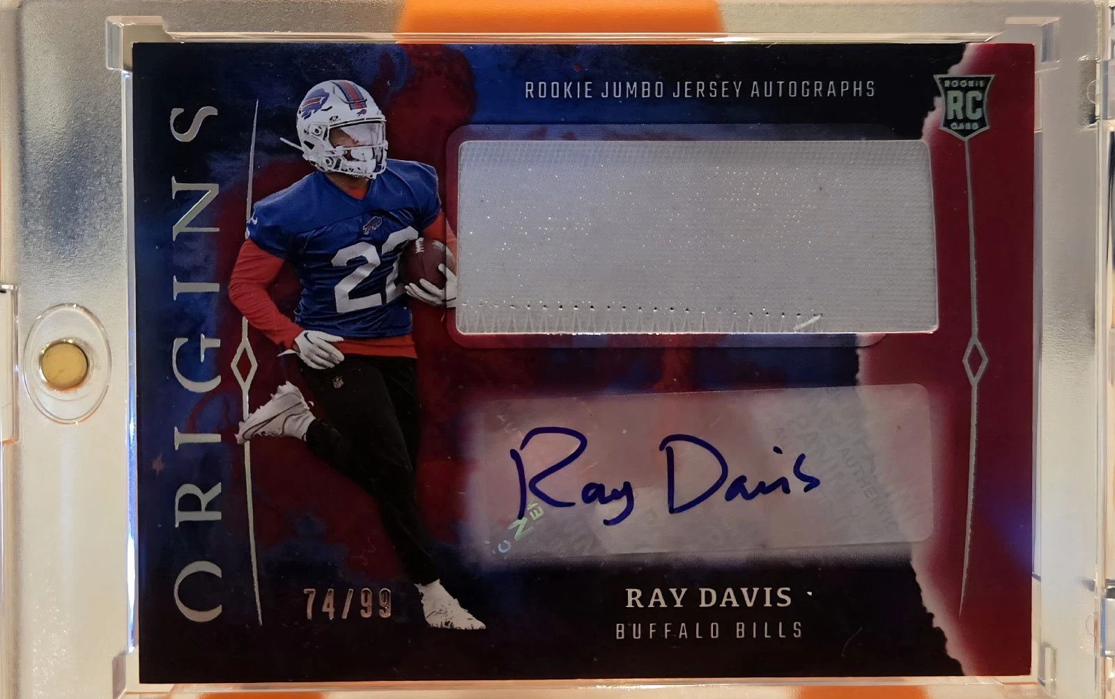 Ray Davis Panini Origins Rookie Jumbo Jersey Autographs #RJARDA Red Patch