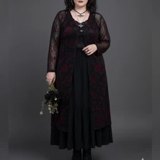 Vintage Y2K Velvet Burnout Mesh Duster Cardigan Goth Whimsigoth Floral