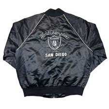 Vintage Raiders Satin Varsity Bomber Jacket Las Vegas Retro Black Mens XL