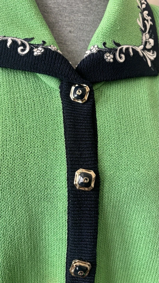 Traje tejido recortado floral verde azul marino talla 14 colección St. John de Marie Foto 3 de 4