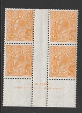1926 KGV SMW ½d ORANGE "RARE" MULLETT IMPRINT BLOCK "4" BW 67(9)Z $400.00 SUPERB