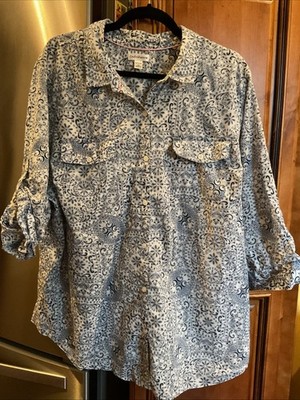Croft & Barrow Women s Cotton Button Up 3/4 Roll Tab Sleeve - Size 3X