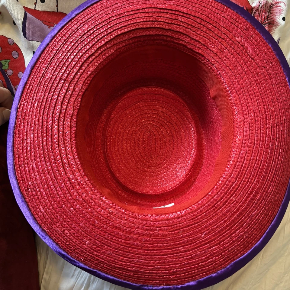 Sombrero de Paja Rojo Damas Sombrero Rojo Sociedad - Cinta Cualquier Bolso Foto 4 de 4